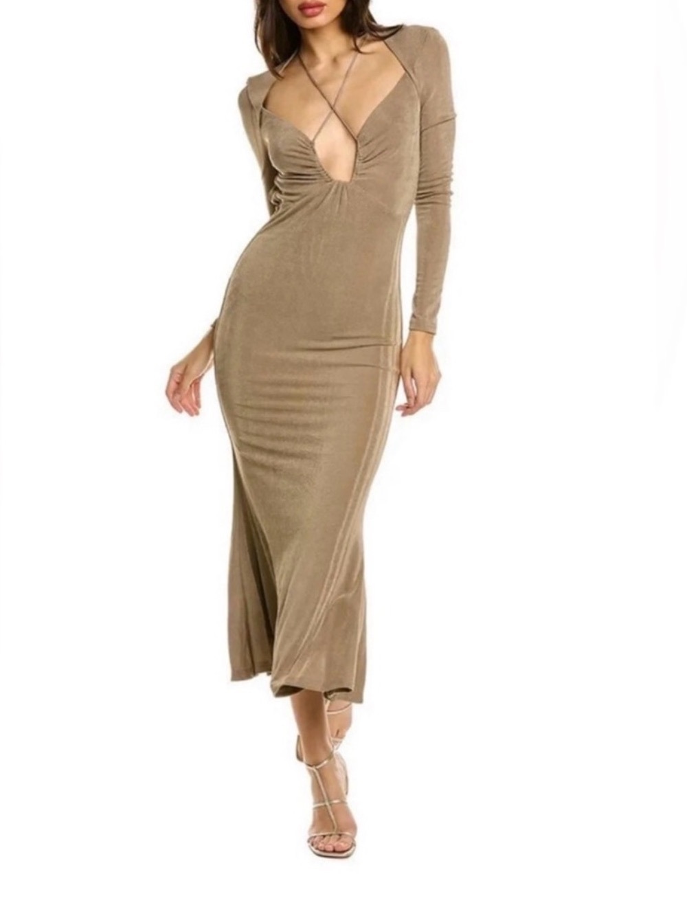 Jason Wu Backless Long Sleeve Midi Dress in Taupe - Picture 2 of 8